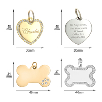 Plaques d'identification personnalisées pour animaux de compagnie (chiens et chats) en forme d'os ou de cœur, ornées de strass, gravables avec nom et coordonnées, pour Petco et accessoires d'identification.