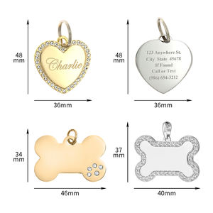 कस्टम डायमंड पालतू कुत्ते बिल्ली टैग आईडी हड्डी के दिल के आकार में गैंडा प्लेटें उत्कीर्ण नाम और पेटको और आईडी एक्सेसरीज़ के लिए संपर्क जानकारी - Product Image 4