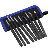 Ensemble de pinces antistatiques ESD en acier inoxydable, outils d'entretien, pinces courbées et droites de précision industrielle, ensemble d'outils de réparation