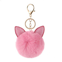 Porte-clés en peluche 3D mignon avec oreilles de lapin et pompon ethnique en alliage de zinc, plusieurs couleurs, pour breloque de sac