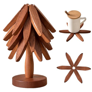 Eco-Friendly Polished Wooden <b>Christmas</b> <b>Tree</b> Decorative Table <b>Mats</b> Coasters Holder Trivets for Hot Dishes Cups - Product Image 1