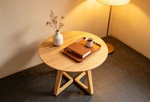 Modern Round Wood Coffee <b>Table</b> Minimalist Design Living Room Furniture - Product Image 5
