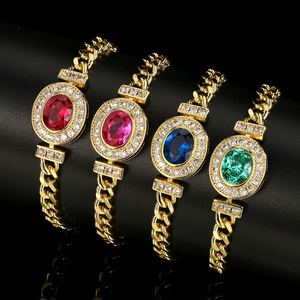 Fashion Jewelry Eco-friendly <b>Copper</b> Gold Plated 8*10MM Multicolor Zircon Fashion Chain Link Bracelet Women for Daily Wear - Product Image 1