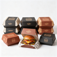 Emballage jetable personnalisé pour la restauration rapide, boîte à hamburger en carton pour emporter