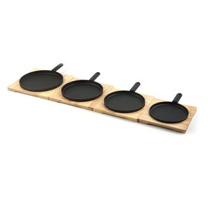 Pentole in Ghisa, Padella per Friggere in Ghisa, Piatto Sizzling, Griglia da Barbecue con Sottopentola in Legno - Product Image 4