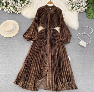 Vestidos Elegantes Estampados de Moda para Mujer, con Manga Farol, Cuello Redondo, Ajustados y con Botones - Product Image 2
