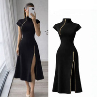 Robe trapèze vintage ajustée pour femme BR6778, collection été 2026, avec fente zippée et taille cintrée, en stock