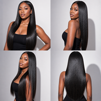 Perruque sans colle 13x4 en dentelle HD, cheveux indiens bruts coupés raides, double épaisseur, vierges, couleur noire, dentelle transparente pour femmes