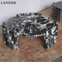Table basse ronde en marbre Nero Marquina de Landerstore, table basse en marbre pour salon