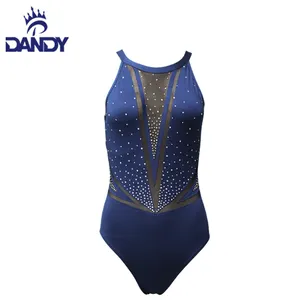 Kustom profesional tari senam Leotard kompetisi mengkilap Rhinestones Leotard