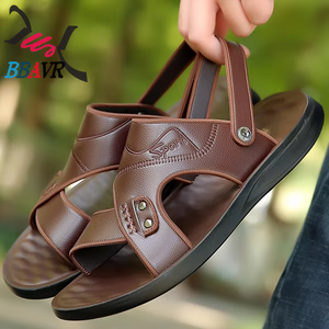 Sandalias y Chanclas para Hombre de Doble Uso, Suela Suave, Sandalias Casuales, Sandalias Planas de PU para Uso Diario con Cierre de Velcro, 1 Par - Product Image 4