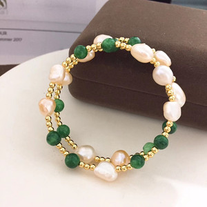 <span class=keywords><strong>Bracelet</strong></span> en perles naturelles et en agate verte pour femmes, fait à la main, de <span class=keywords><strong>3</strong></span> rangées, en forme baroque, véritable, force élastique, nouvelle collection - Product Image 3