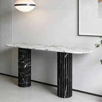 Table console moderne de luxe en marbre noir avec piétement sur colonne pour bar à domicile, entrée de villa et salon – Meuble en pierre naturelle