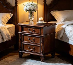 Premium Champagne Gold 3-Drawer Nightstand Luxury Bedroom <b>Bedside</b> Storage Cabinet with Round Legs - Product Image 4