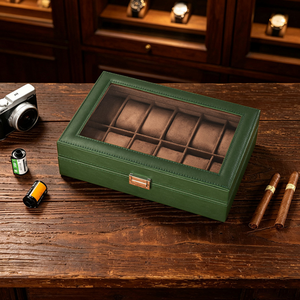 Boîte de rangement pour montres en cuir PU avec couvercle en verre transparent, étui de présentation multi-emplacements, plusieurs couleurs et tailles pour collection de montres - Product Image 2