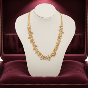 Elegant layered gold and pearl necklace with bead accents traditional long chain jewelry for women festive and wedding wear - Product Image 2