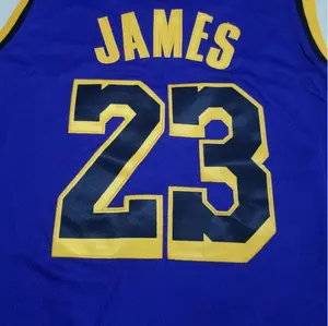 Listo para enviar King James #23 Púrpura Camiseta de baloncesto cosida de la mejor calidad