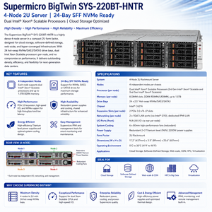 Servidor Supermicro BigTwin SYS-220BT-HNTR de 4 Nodos, 2U, 24 Bahías SFF, Preparado para NVMe, Doble Xeon Escalable, Servidor de Almacenamiento en la Nube - Product Image 1