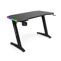 BESIJIE Nouveau modèle de bureau d'ordinateur ergonomique de jeu en forme de Z avec éclairage RGB, support pour tasse et crochet pour écouteurs, surface en bois noir