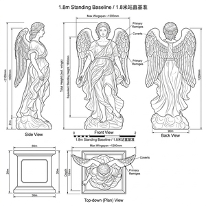 Statue d'ange grandeur nature sculptée à la main en marbre <span class=keywords><strong>blanc</strong></span>, tenant un panier tressé, sculpture d'ange ailé en pierre naturelle pour manoir - Product Image 5