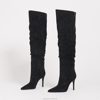 Bottes longues pour femmes, talons pointus, nouvelle collection d'hiver, mode créateur, bottes à plis, talons fins, au-dessus du genou