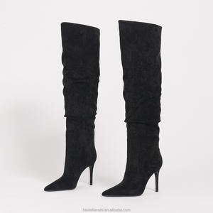 1001-9 Nieuwe Wintermode Designer Hakken Gerimpelde Laarzen Spitse Teen Overknee Dames Lange Laarzen met Fijne Hak - Product Image 2