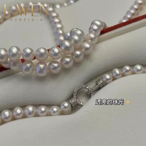 שרשרת פנינים עגולות לבנות מים מתוקים, ברק גבוה, 2-12 מ\\\"מ, איכות 3-6A, כסף טהור 925, תכשיט קלאסי - Product Image 4