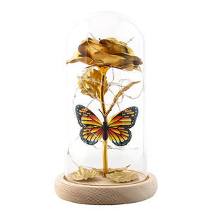 ใหม่สไตล์แก้วฝาครอบไฟ Led นิรันดร์กุหลาบดอกไม้ฐานไม้ - Product Image 1