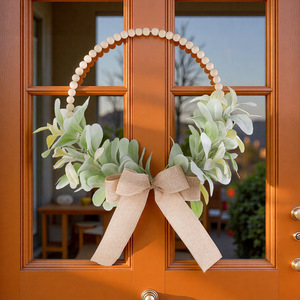 Guirnalda de Eucalipto Artificial de Alta Calidad con Cuentas y Lazo de Yute para Decoración de Puerta Principal, Navidad y Bodas - Product Image 3