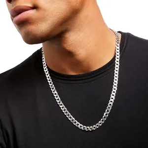 Solid silver Curb cuban link chain Miami 925 sterling silver men's chain hiphop for silver necklace man