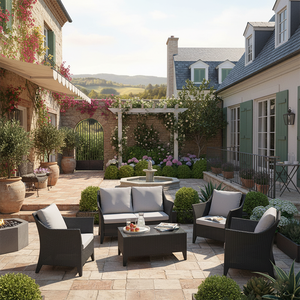 Outdoor <strong>Patio</strong> Family Leisure Alloy Woven Rattan Sofa Chair <strong>Set</strong> with Table - Custom Wholesale Garden Furniture - Product Image 1