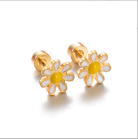 Anting-anting stud enamel warna-warni dari stainless steel, motif kucing lucu, bunga, bintang, antialergi, tahan air, perhiasan untuk wanita