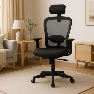 Chaise de bureau ergonomique moderne à hauteur réglable en maille avec base en alliage d'aluminium et accoudoirs réglables - Product Image 4