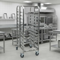 Chariot de cuisine professionnel en acier inoxydable avec plusieurs étagères de rangement et construction robuste