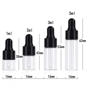 Venta caliente 5ml 4ml 3ml 2ml 1mL azul claro Mini botella cuentagotas de vidrio contenedor vacío recargable viales cuentagotas