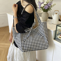Sac fourre-tout à bandoulière unique, style décontracté artistique, mode estivale, polyvalent, minimaliste, grande capacité, doublure en polyester à carreaux