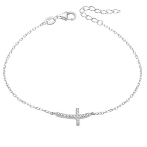 POLIVA Mujer 925 Sterling Cross Tennis Silver Bracelet Logotipo personalizado Pulseras cristianas - Product Image 1