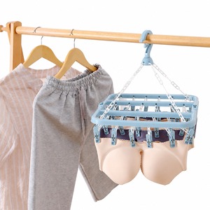 Séchoir à linge pliable à 32 pinces en plastique, étendoir à chaussettes coupe-vent pour salle de bain - Product Image 5
