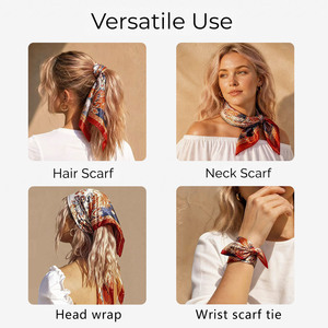 <span class=keywords><strong>Bandana</strong></span> in Raso all'Ingrosso 60x60cm, Foulard Quadrato Piccolo da Donna, Accessorio Moda per Collo, <span class=keywords><strong>Capelli</strong></span> e Borsa, Pronta Consegna, Personalizzabile OEM ODM 1071A - Product Image 5