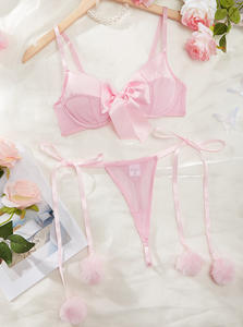 Conjunto de Lencería Rosa con Tanga de Encaje y Lazo Grande, Venta al por Mayor en Línea - Product Image 5