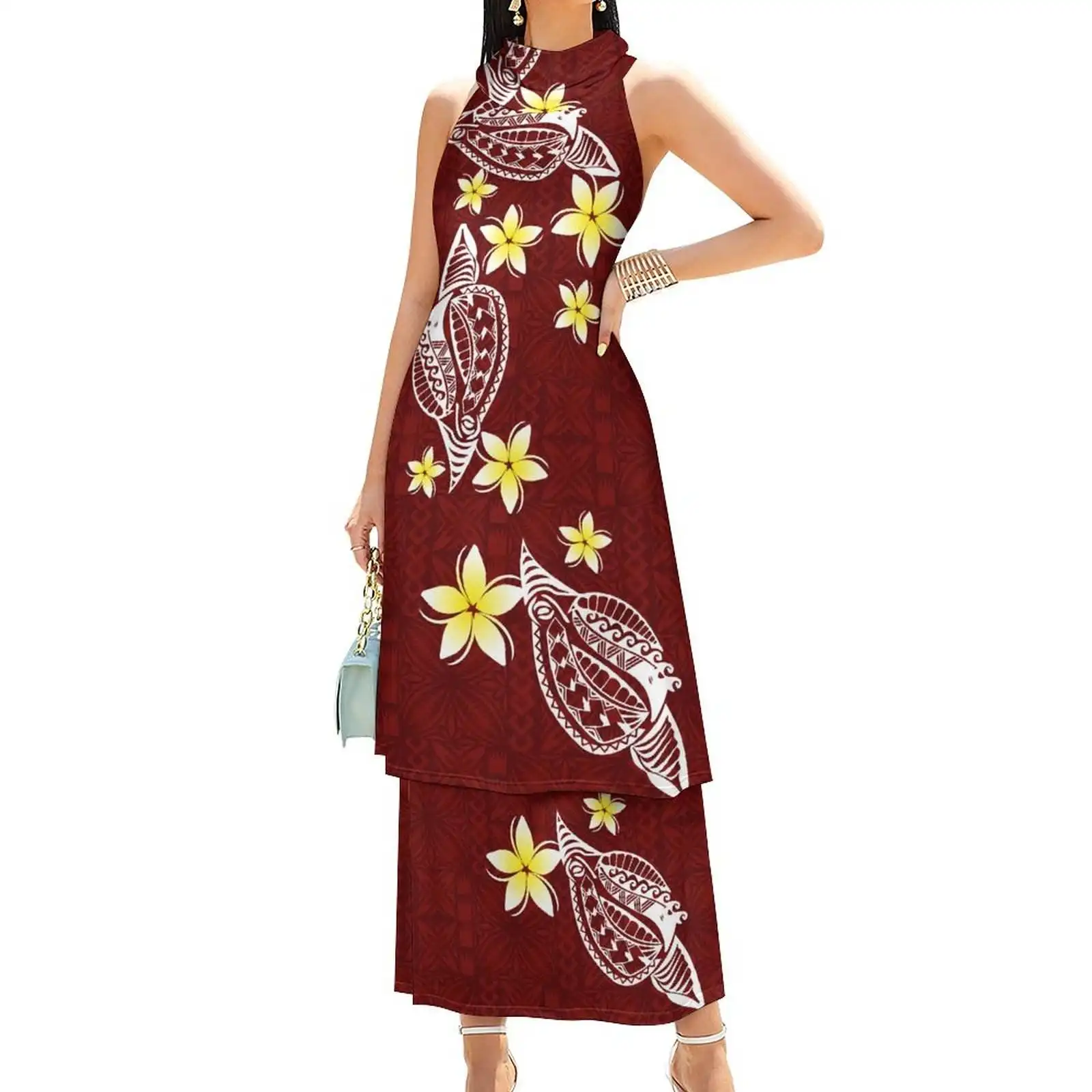 Новое летнее платье без рукавов сине-Фиолетовое градиентное женское повседневное племенное платье большого размера на заказ полинезийские платья пулетаси
