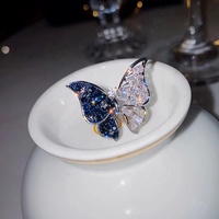 Guantang 2022 Vente directe du fabricant, bijoux de mode coréenne, bague ouverte en diamant complet, papillon, pierres roses et bleues pour femmes