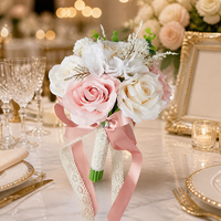 Bouquet de roses artificielles en soie Joho en gros pour mariage, mariée, demoiselle d'honneur, arrangement floral à tenir en main, décoration intérieure, personnalisable