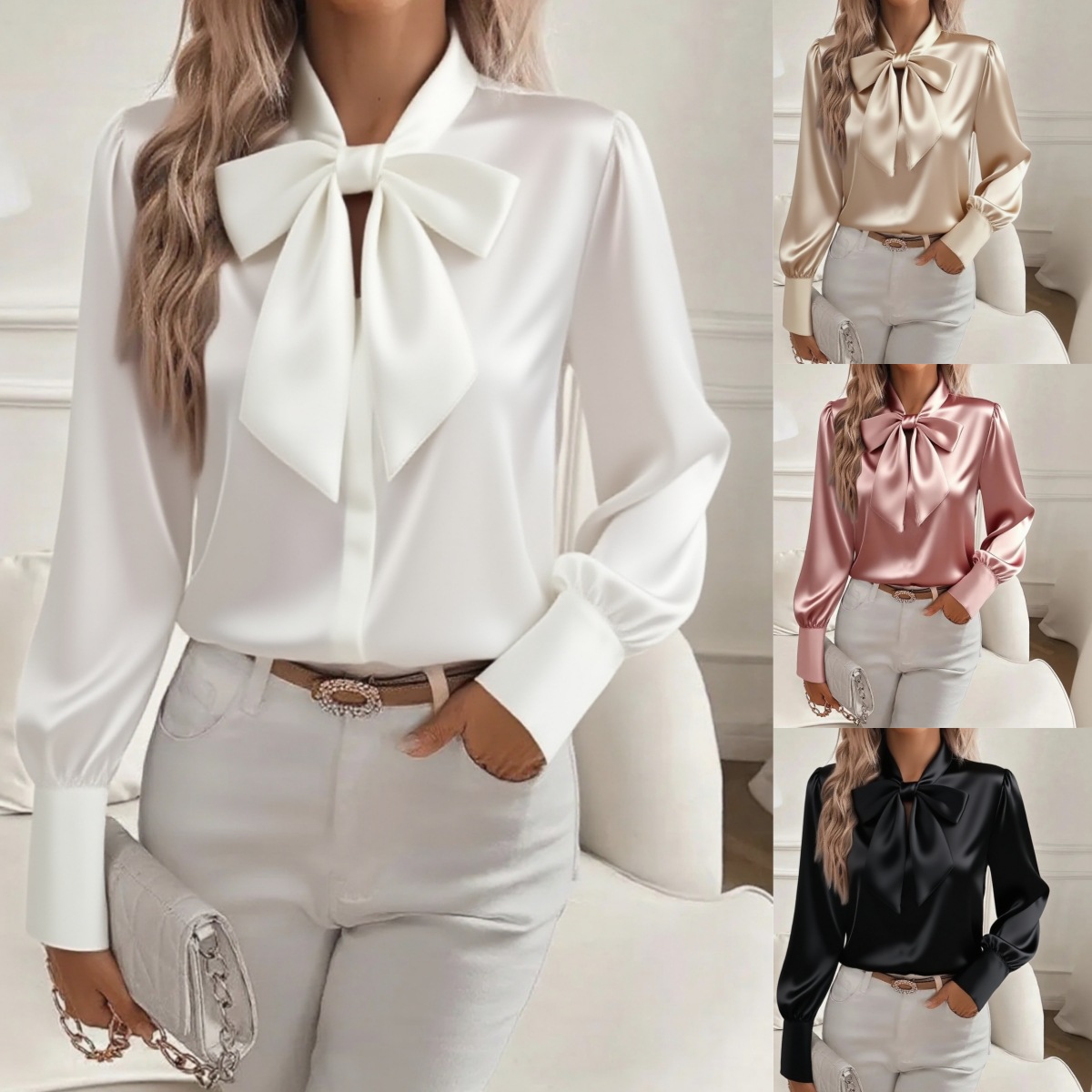 ELIN satin bow tieblouse最終お値下げ中❗️ Satin Bow Blouse - Etsy