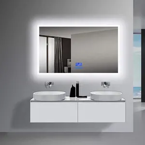 Large Bathroom Wall Mounted Backlit Touch Screen Digital Clock Led Smart Bathroom Mirror