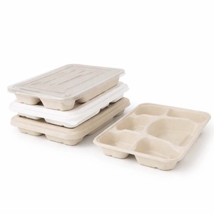 Caja de comida para llevar de bagazo de caña de azúcar con 6 compartimentos y tapa, biodegradable, apta para microondas, desechable, compostable, para catering. - Product Image 4