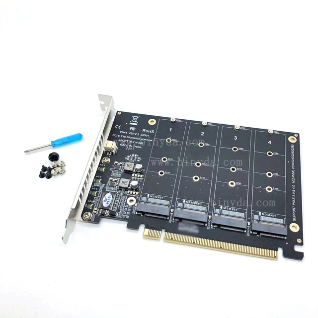 4 Port M.2 NVME SSD to PCIE X16 Reader Expansion Card 4X32Gbps