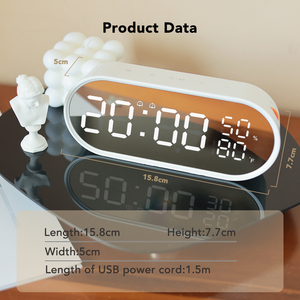 Réveil numérique LED avec fonction snooze, thermomètre de table, chargeur USB électronique, réveil intelligent avec miroir de bureau, <span class=keywords><strong>horloge</strong></span> de jour <span class=keywords><strong>pour</strong></span> les <span class=keywords><strong>seniors</strong></span> - Product Image 2