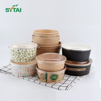 Bols en papier à emporter avec couvercles Récipients en carton pour salade kraft Assiettes jetables de fête imprimées Papier kraft