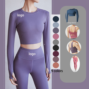 2022 Neue Sportswear Langarm Top Hose Yoga Anzug Hohe Taille Pfirsich Gesäß Nahtlose Leggings Mit Mesh Pocket Fitness Gym Set - Product Image 1